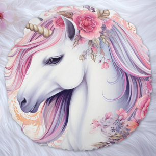 Cojín Redondo Elegante Magia de Unicornio Floral