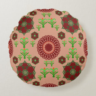 Cojín Redondo Elegante Mandala Geométrico Rojo Textil para Dormi