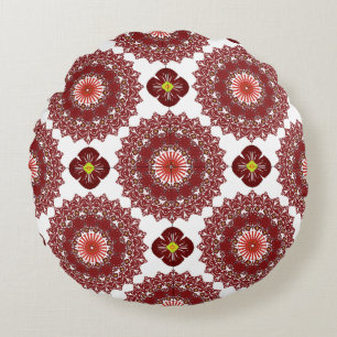 Cojín Redondo Elegante Mandala Geométrico Rojo Textil para Dormi