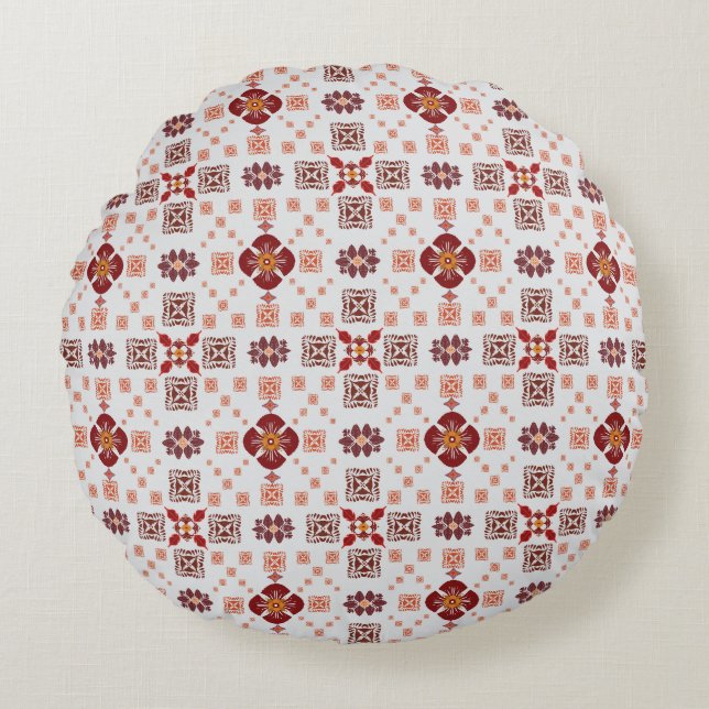 Cojín Redondo Elegante Mandala Rojo Geométrico Textil para Dormi (Anverso)