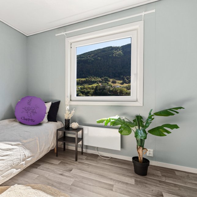 Cojín Redondo Elegante nombre línea botánica lavanda negra (Subido por el creador)