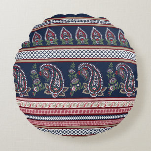 Cojín Redondo Elegante Paisley de la Marina: Diseño de Fronteras