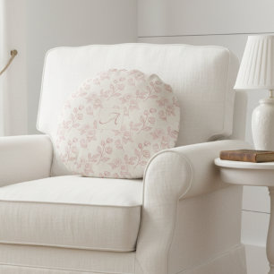 Cojín Redondo Elegante Papel Rojo Rojo Monograma Chintz