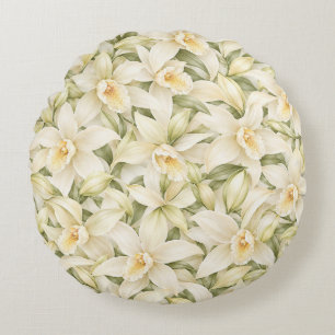 Cojín Redondo Elegante patrón de flor de vainilla