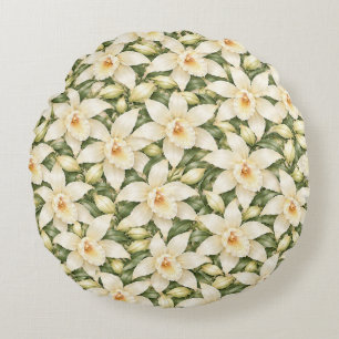 Cojín Redondo Elegante patrón de flor de vainilla