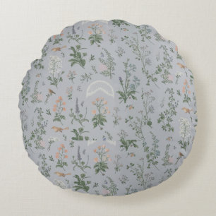 Cojín Redondo Elegante patrón de flores y pájaros