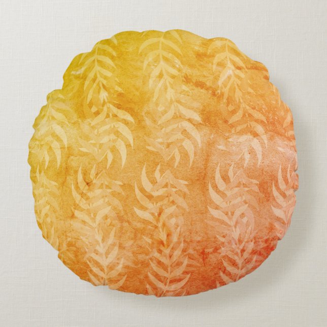 Cojín Redondo Elegante Patrón de Hoja Colorido Metálico Rústico (Anverso)