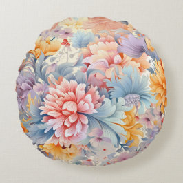 Cojín Redondo Elegante patrón floral colorido Arte japonés