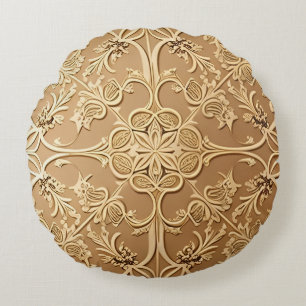 Cojín Redondo Elegante patrón floral ornamental dorado