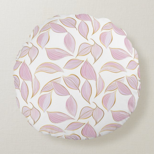 Cojín Redondo elegante patrón floral sin costura con hojas rosad (Anverso)
