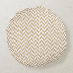 Cojín Redondo Elegante patrón geométrico zig-zag blanco dorado n