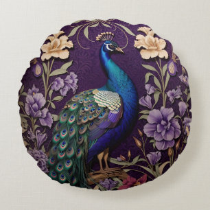 Cojín Redondo Elegante Pavo Real Sobre El Morado William Morris 