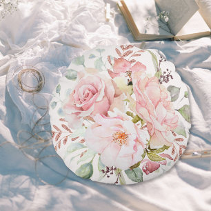 Cojín Redondo Elegante Peonía Floral Rosa Vivero
