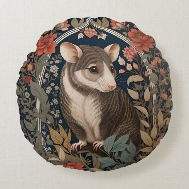 Cojín Redondo Elegante Possum William Morris Inspiración Floral (Anverso)