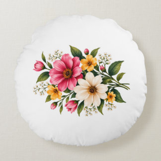 Cojín Redondo Elegante ramo floral rosa y amarillo Botánico 💐