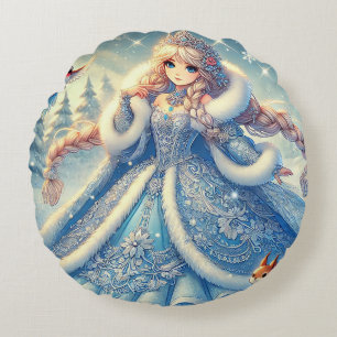 Cojín Redondo Elegante Reina de la Nieve en País de las Maravill