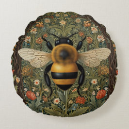 Cojín Redondo Elegante retro bumblebee boho arte floral botánico
