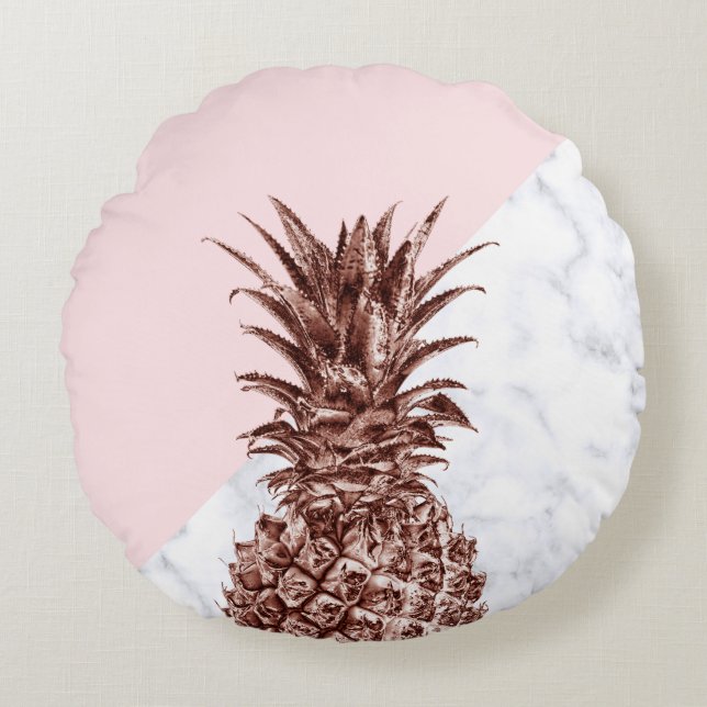Cojín Redondo Elegante rosa dorado piña mármol blanco (Anverso)