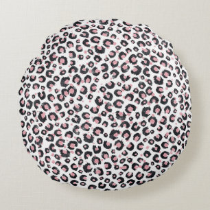 Cojín Redondo Elegante Rosa Oro Patrón de Leopardo Negro