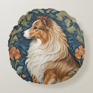 Cojín Redondo Elegante Sheepdog de Shetland William Morris inspi
