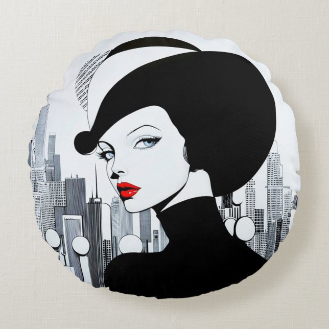 Cojín Redondo Elegante Uptown Chica New York High Society (Anverso)