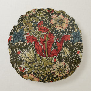 Cojín Redondo Elegante William Morris Patrón floral Verde Rojo