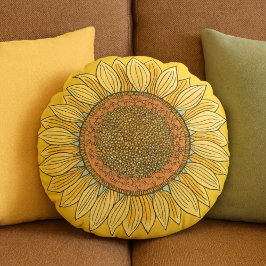 Cojín Redondo Elegante y elegante Boho Farmhouse Yellow Sunflowe