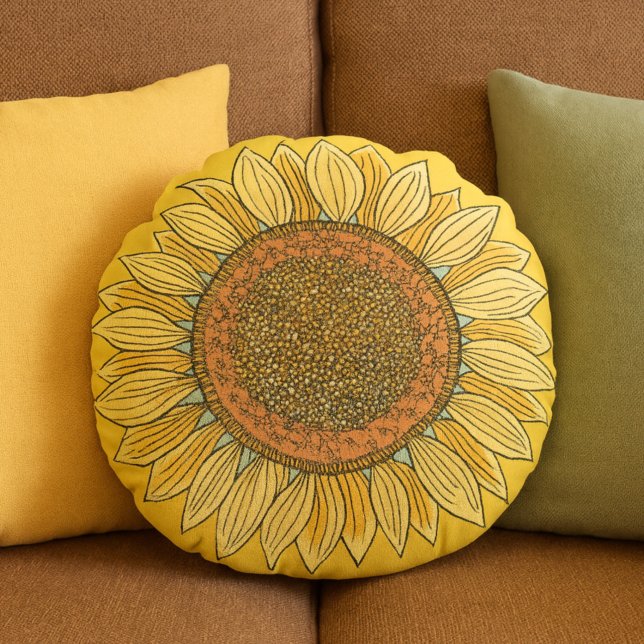 Cojín Redondo Elegante y elegante Boho Farmhouse Yellow Sunflowe (Subido por el creador)