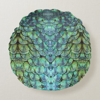 Cojín Redondo Elegante y lujoso ornamento de plumas de pavo real