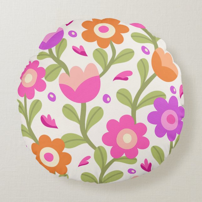 Cojín Redondo Elegantes diseños florales - Hermoso y Personaliza (Anverso)