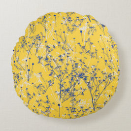 Cojín Redondo Elegantes flores silvestres en amarillo mostaza