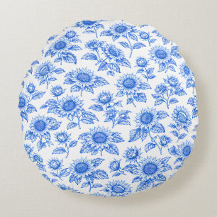 Cojín Redondo Elegantes girasoles Toile du Jouy – Botánico Azul