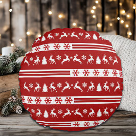 Cojín Redondo Elegantes líneas de copos de nieve para renos