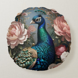 Cojín Redondo Elegantes Peacock Pink Peonies