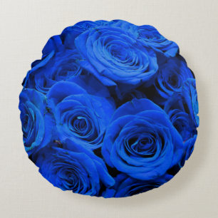 Cojín Redondo Elegantes rosas azules flores azules florales azul