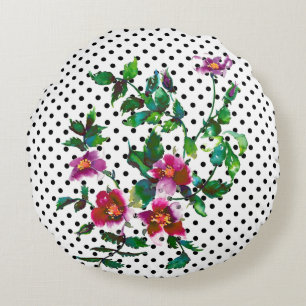 Cojín Redondo Elegantes rosas florales de acuarela magenta rosa