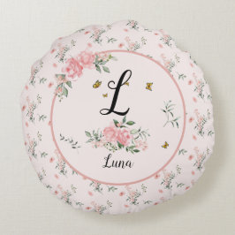 Cojín Redondo Elegantes rosas rosadas con mariposas