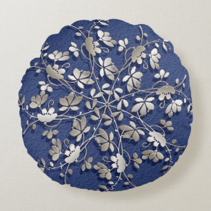Cojín Redondo elemento plateado floral