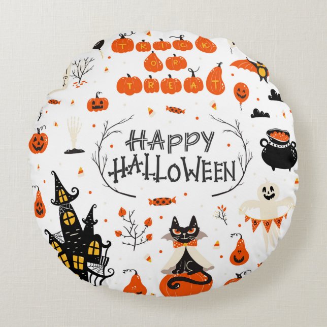 Cojín Redondo Elementos de diseño de Halloween. Clases de Hallow (Anverso)