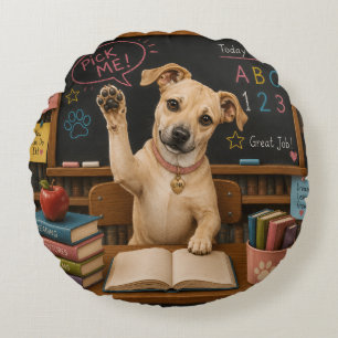 Cojín Redondo ¡Elígeme! Perro Cute de Escuela Levantando la Pata