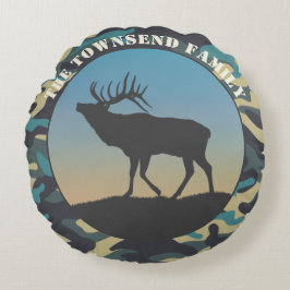 Cojín Redondo Elk y Camo Blue