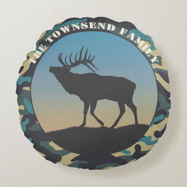 Cojín Redondo Elk y Camo Blue (Anverso)
