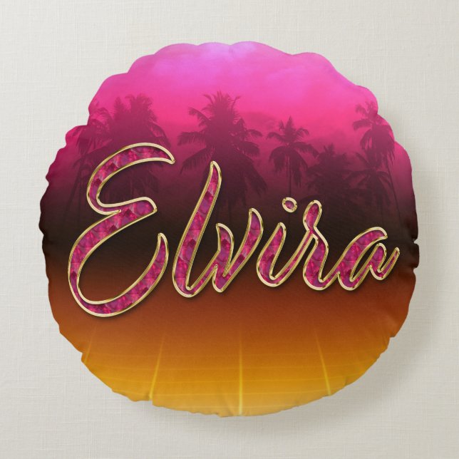 Cojín Redondo Elvira Vorname Name golden pink Kissen (Anverso)