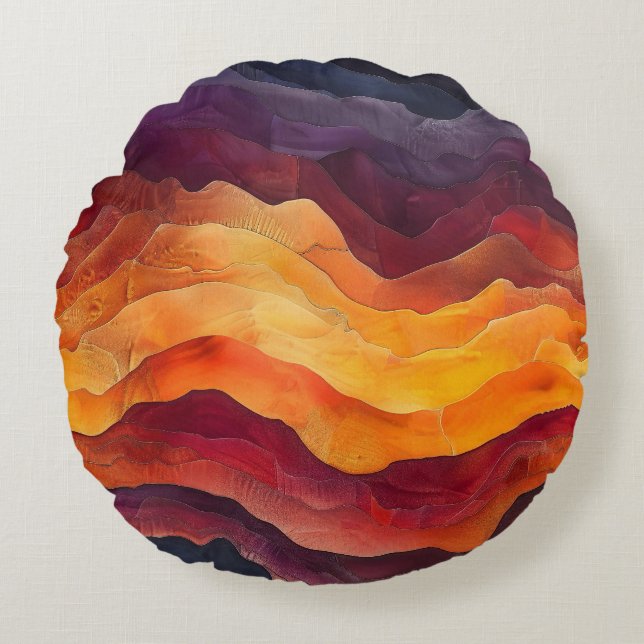 Cojín Redondo Ember Strata – Capas abstractas de tierra y fuego (Anverso)