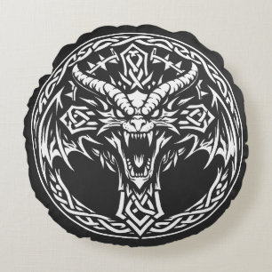 Cojín Redondo Emblema de Dragón Celta por BurnsInHell