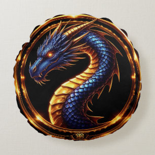 Cojín Redondo ✨ Emblema de dragón medieval con piedra preciosa ✨