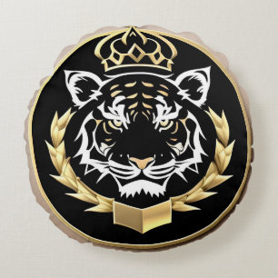 Cojín Redondo Emblema de la Cresta del Tigre Dorado
