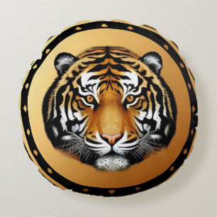 Cojín Redondo Emblema de la Cresta del Tigre Dorado