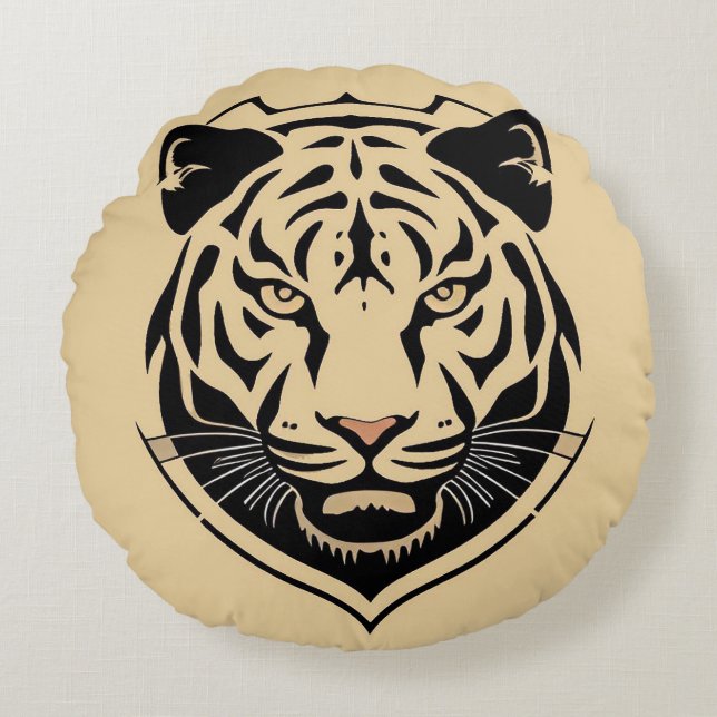 Cojín Redondo Emblema de la Cresta del Tigre Dorado (Anverso)