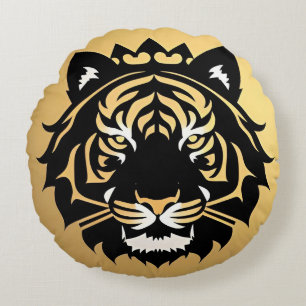 Cojín Redondo Emblema de la Cresta del Tigre Dorado